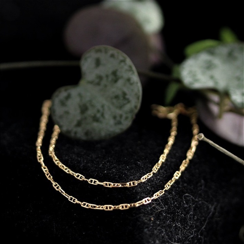 18k Yellow Gold Anchor Link Mariner Chain Bracelet 7.25 Inch 0.35mm dainty